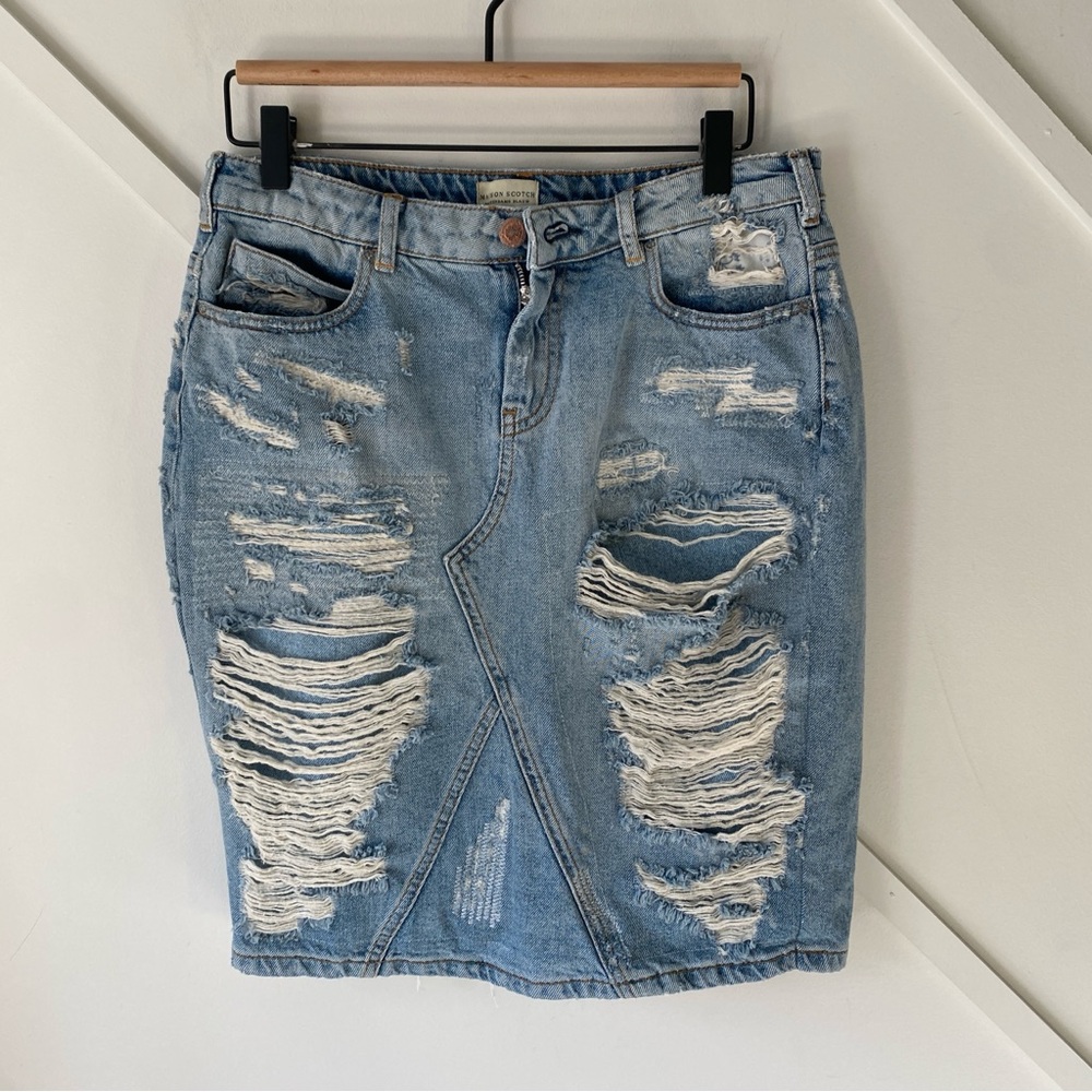 Scotch & Soda Light Blue Distressed Denim Skirt Size 1 (S) | High Rise Y2K 90s